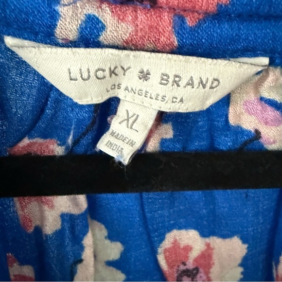 Lucky Brand Boho Blue Floral Blouse Size X-Large Long Sleeve Cold Shoulder - Picture 3 of 7